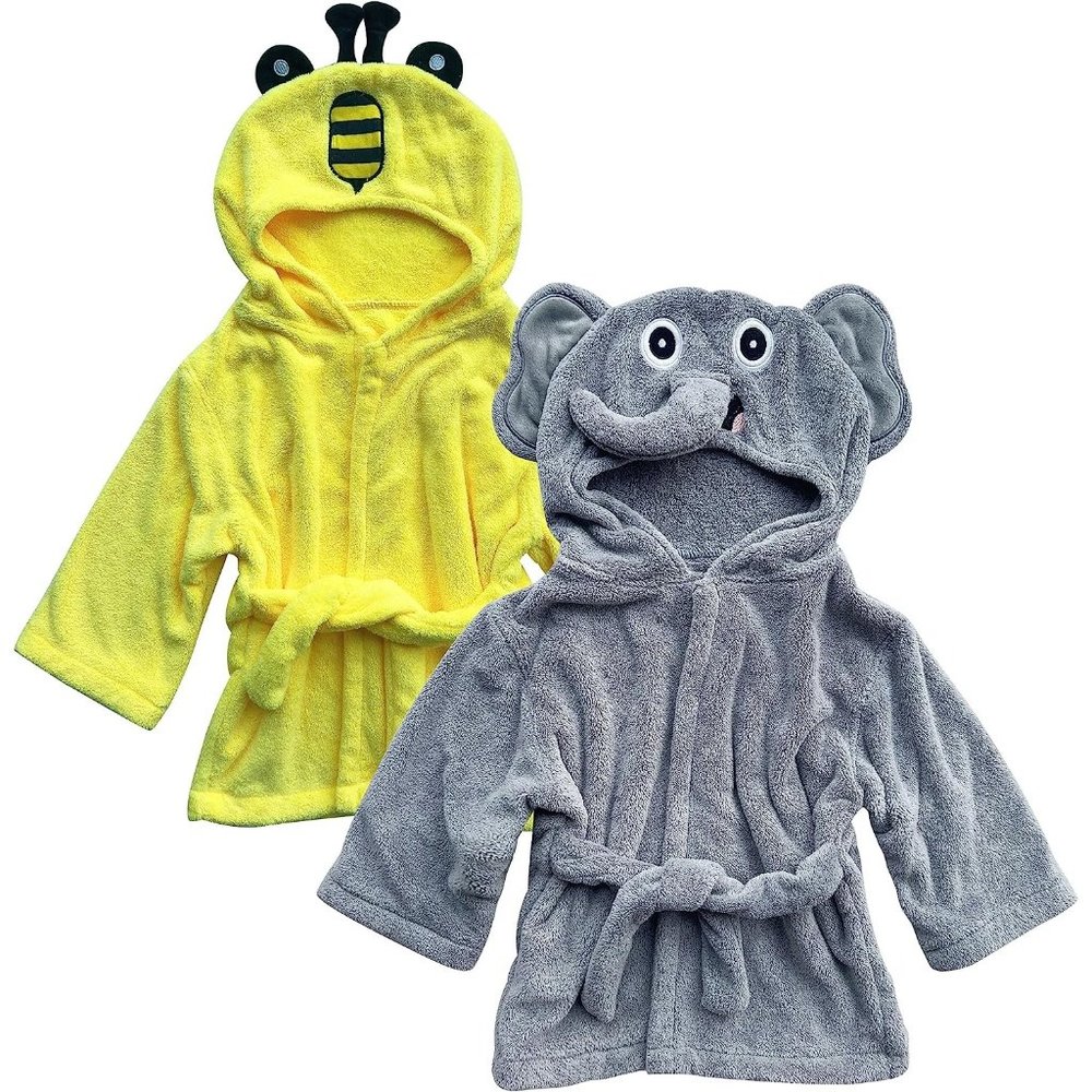 pack of 2 unisex animal face robe for 0-9 month baby cute bee and happy elephant